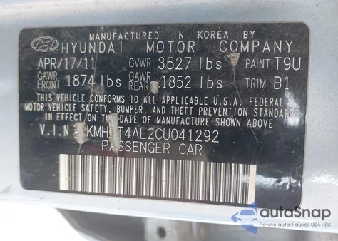 2012 Hyundai Accent Gls from USA, damaged, VIN KMHCT4AE2CU041292